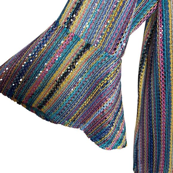 Slinky Brand Sweater Women's Medium Colorful Rainbow Open Knit Flare Sleeve - Picture 4 of 7